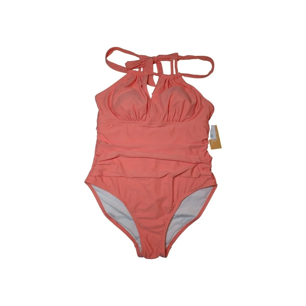 ⭐D9 Kona Sol Women's Tummy Control Halter One Piece Orange Swimsuit Size 14
